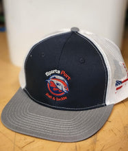 Load image into Gallery viewer, Sports Port Trucker Hat with Red/White/Blue logo
